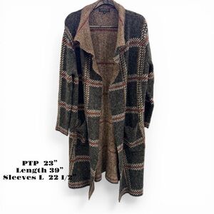 Joseph A Plaid Long Line Cardigan Sweater size M